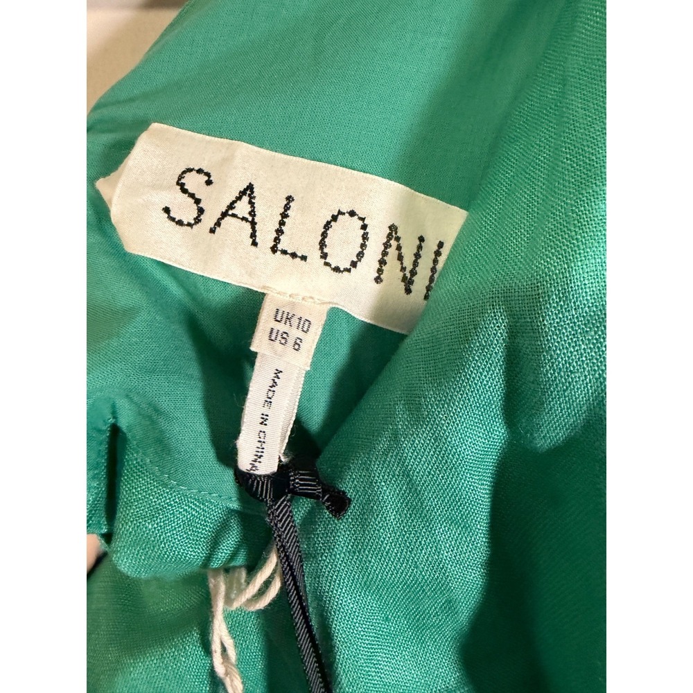 SALONI Rachel Cutout Bow Linen Midi Dress Washed Green US 6 UK 10 - Picture 6 of 10